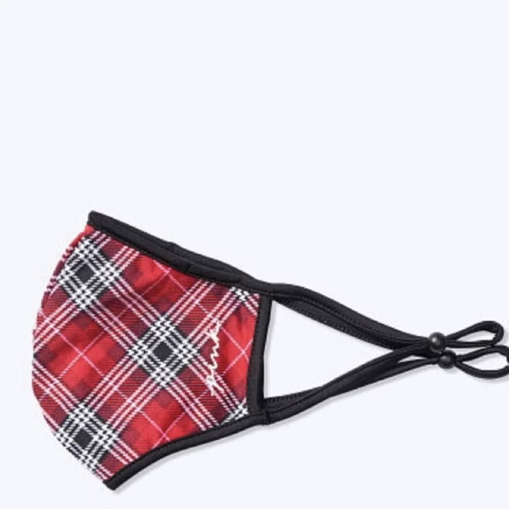 PINK Victoria's Secret Plaid Reusable Face Mask Adjustable Red Black Design New